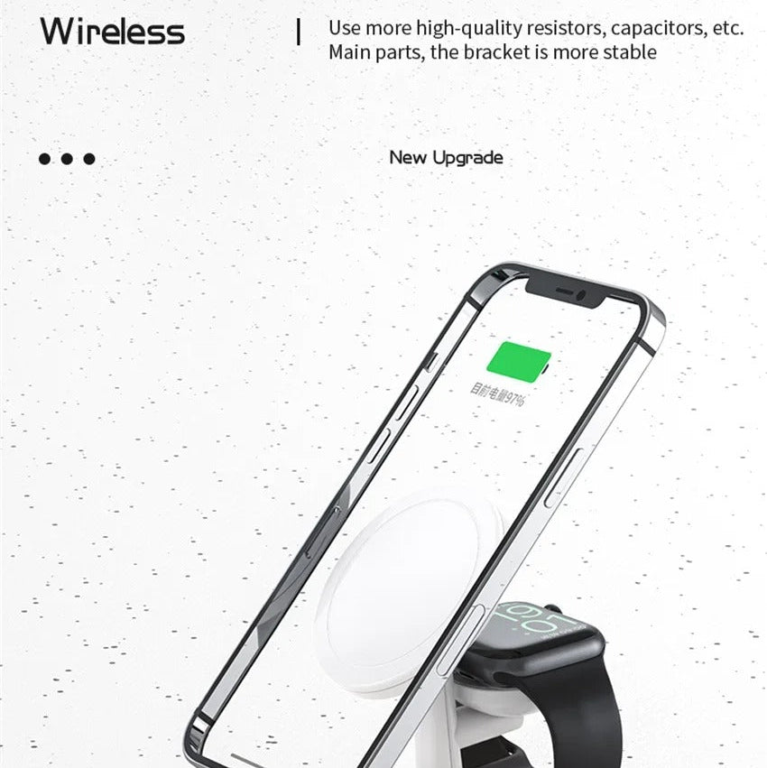 Elite iPhone 3-in-1 Magnetic Wireless Charging Station, 30W Fast-Charge Stand with LED Lamp and Built-In Cooling Fan
