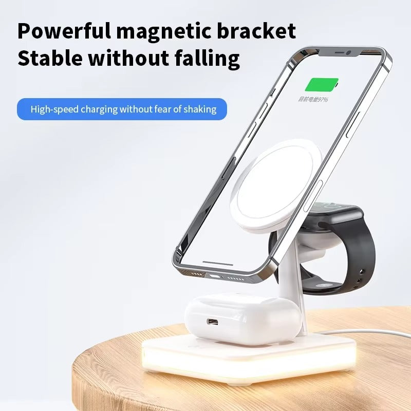 Elite iPhone 3-in-1 Magnetic Wireless Charging Station, 30W Fast-Charge Stand with LED Lamp and Built-In Cooling Fan