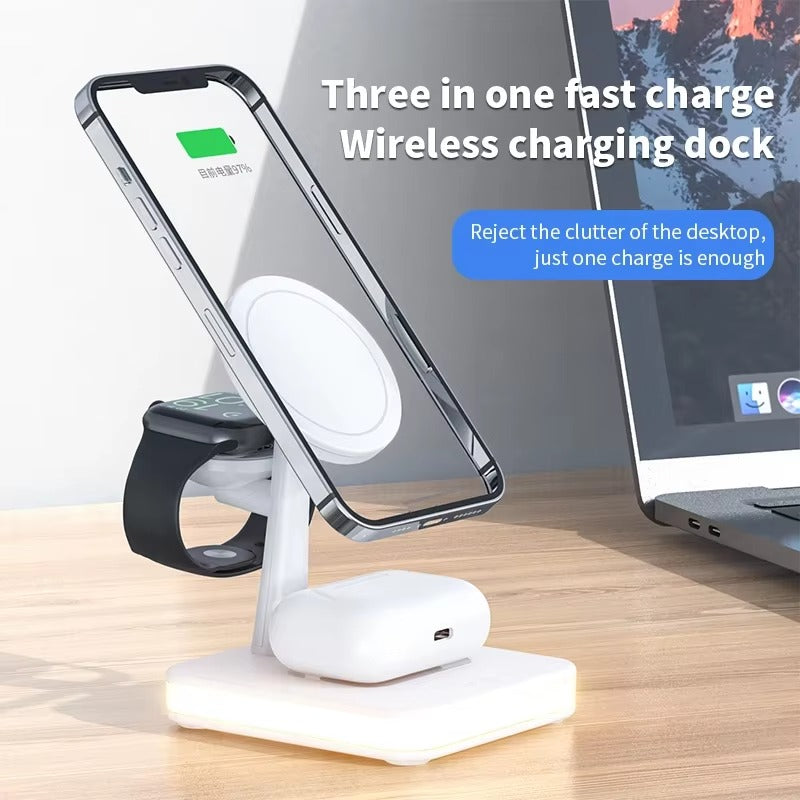 Elite iPhone 3-in-1 Magnetic Wireless Charging Station, 30W Fast-Charge Stand with LED Lamp and Built-In Cooling Fan