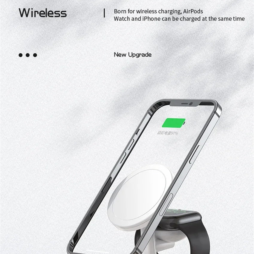 Elite iPhone 3-in-1 Magnetic Wireless Charging Station, 30W Fast-Charge Stand with LED Lamp and Built-In Cooling Fan
