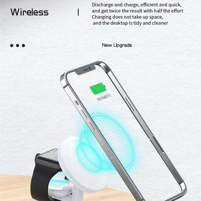 Elite iPhone 3-in-1 Magnetic Wireless Charging Station, 30W Fast-Charge Stand with LED Lamp and Built-In Cooling Fan