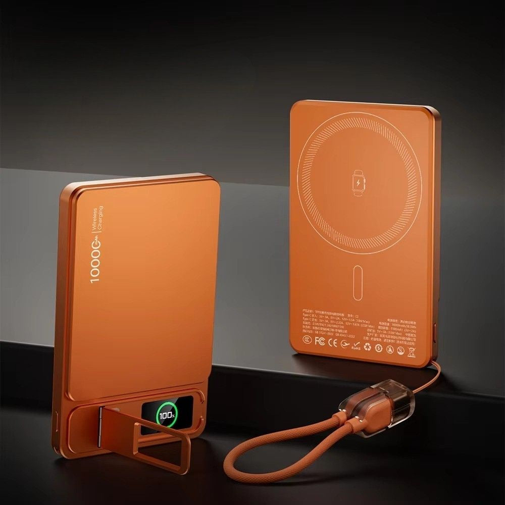 Elite iPhone 3-in-1 Magnetic Wireless Power Bank, 20W Fast-Charge Slim Portable Battery with Built-In Stand, Digital Display & Watch Support
