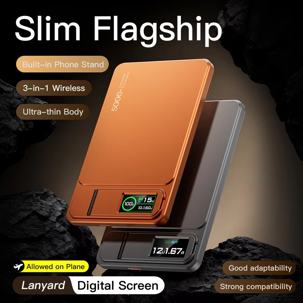 Elite iPhone 3-in-1 Magnetic Wireless Power Bank, 20W Fast-Charge Slim Portable Battery with Built-In Stand, Digital Display & Watch Support