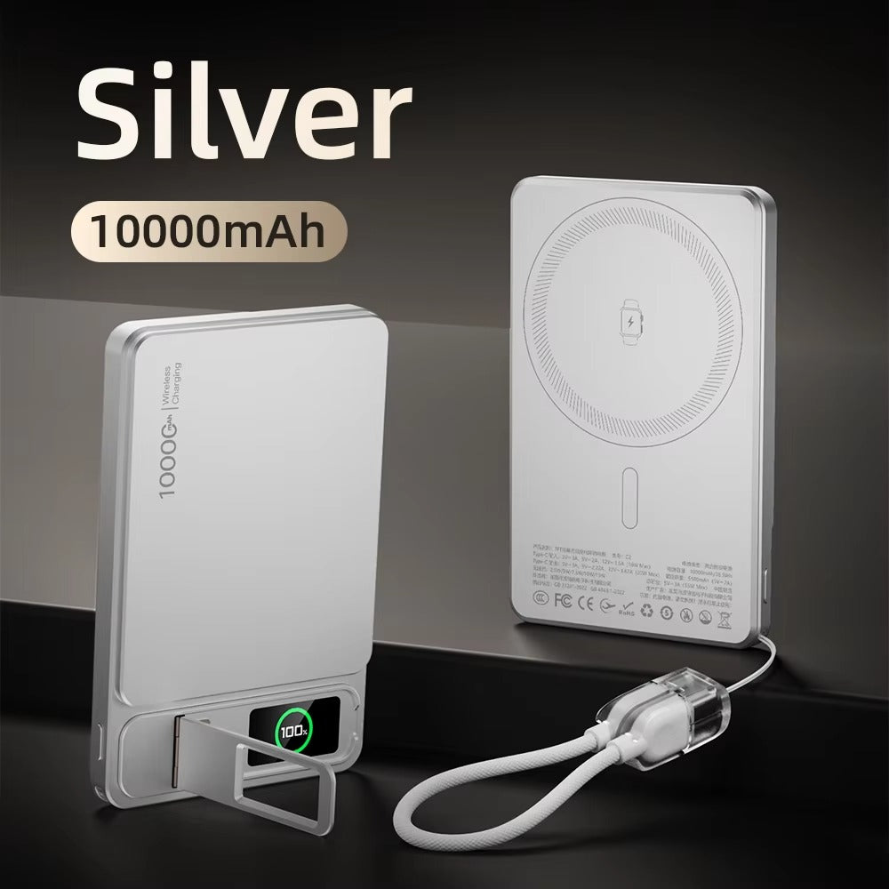 Elite iPhone 3-in-1 Magnetic Wireless Power Bank, 20W Fast-Charge Slim Portable Battery with Built-In Stand, Digital Display & Watch Support