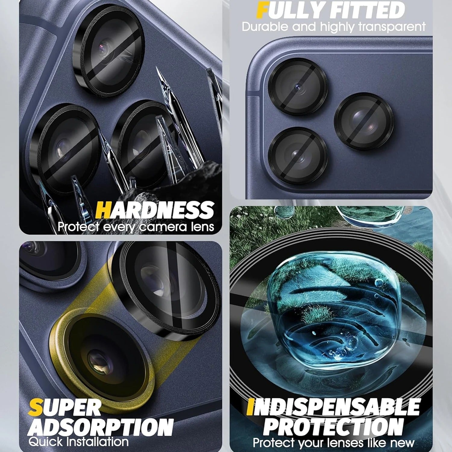 Elite iPhone Aluminum Alloy Camera Lens Protector, Tempered Glass Lens Film with Full Coverage, Scratch Resistance & Impact Protection
