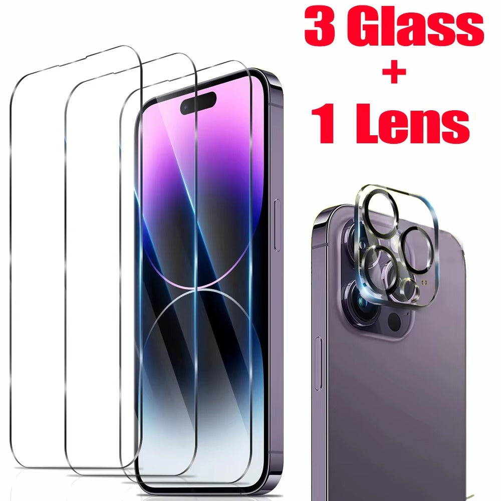 Elite iPhone HD Screen & Camera Lens Protector – Tempered Glass Display Shield with Scratch-Resistant, Shatter-Protective Clarity for Front Screen and Lens