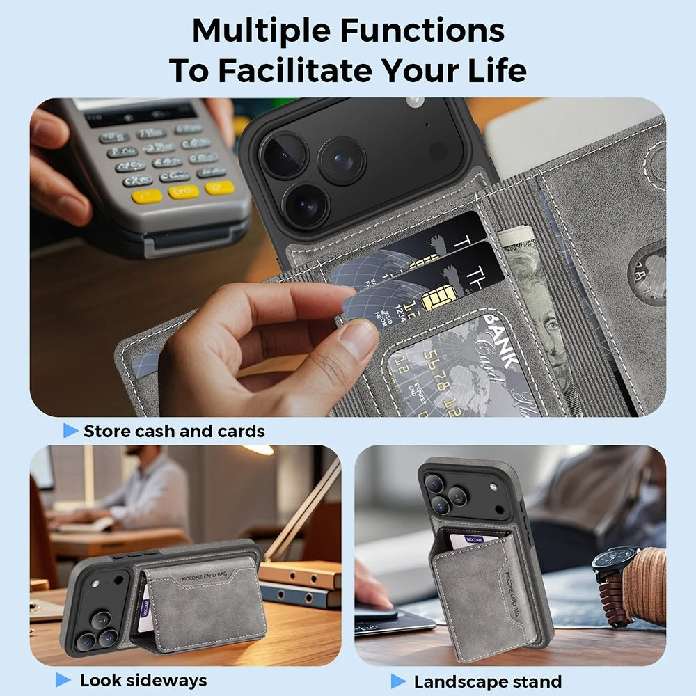 Elite iPhone Magnetic PU Leather Wallet Case, MagSafe-Compatible Card Holder with Shock Protection & Secure Storage