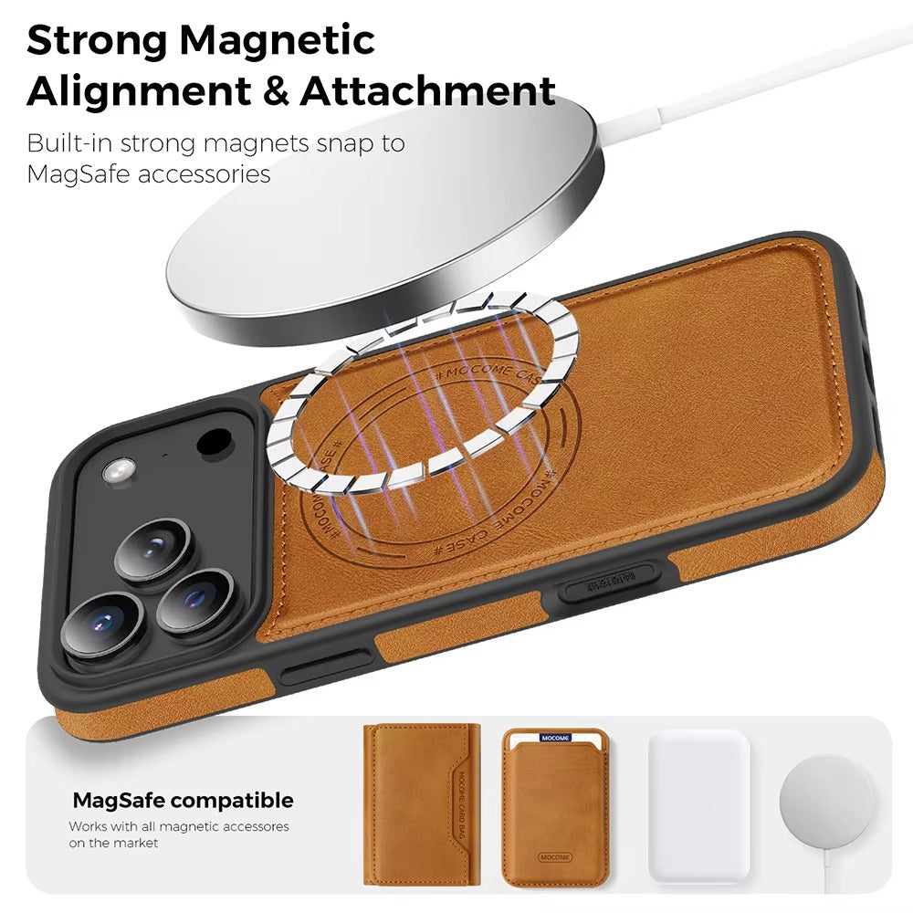 Elite iPhone Magnetic PU Leather Wallet Case, MagSafe-Compatible Card Holder with Shock Protection & Secure Storage