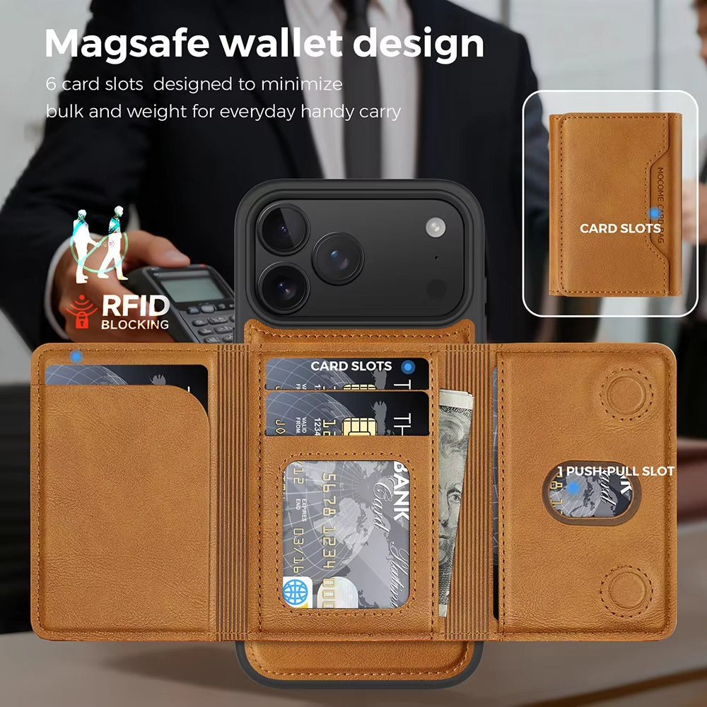 Elite iPhone Magnetic PU Leather Wallet Case, MagSafe-Compatible Card Holder with Shock Protection & Secure Storage