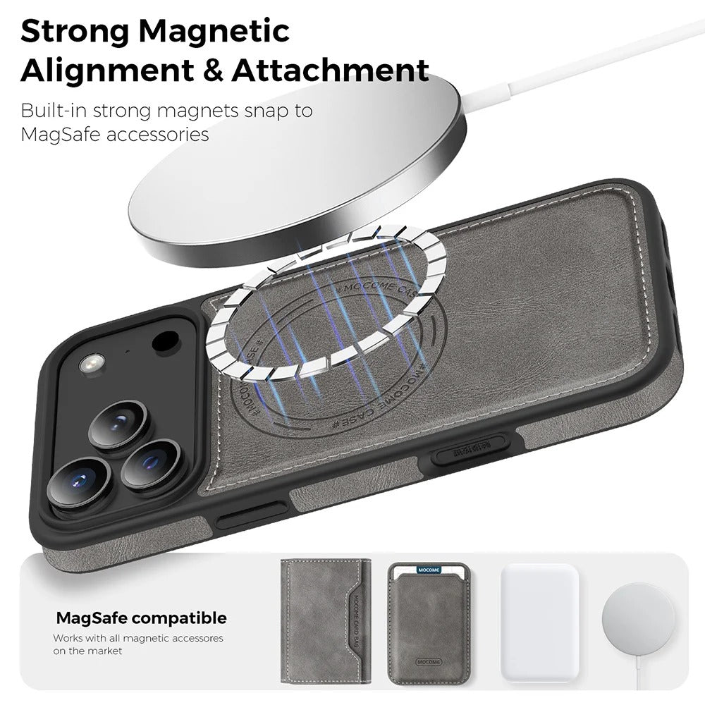 Elite iPhone Magnetic PU Leather Wallet Case, MagSafe-Compatible Card Holder with Shock Protection & Secure Storage
