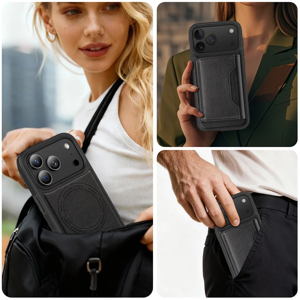 Elite iPhone Magnetic PU Leather Wallet Case, MagSafe-Compatible Card Holder with Shock Protection & Secure Storage