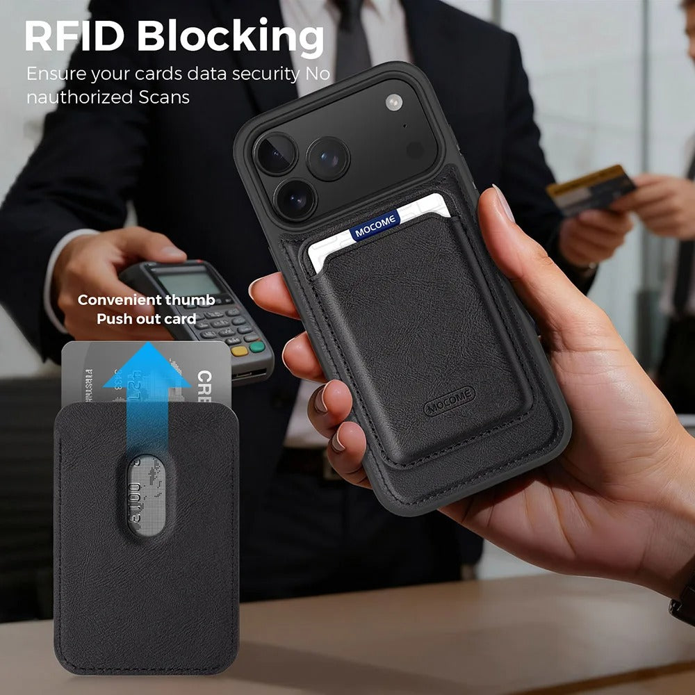 Elite iPhone Magnetic RFID Leather Wallet Case, MagSafe-Compatible Card Holder with Shock Protection & Secure Storage