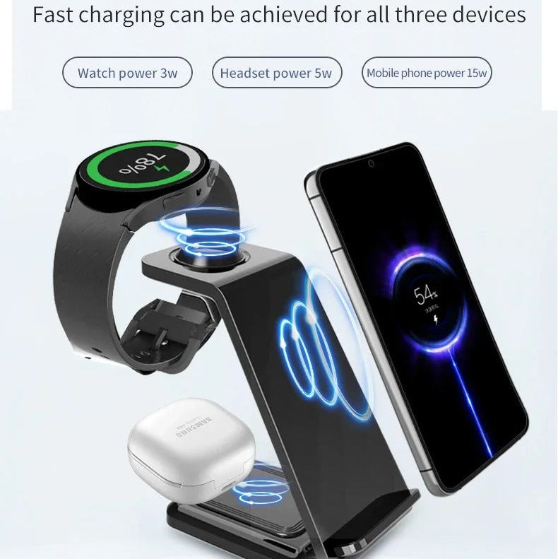 High-Quality 3-in-1 Wireless Charging Station Stand, 30W Fast-Charge Dock for Phones, Smart Watches & Earbuds with Charging Indicator