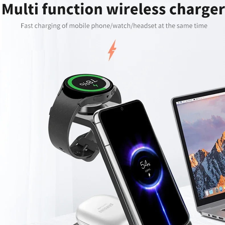 High-Quality 3-in-1 Wireless Charging Station Stand, 30W Fast-Charge Dock for Phones, Smart Watches & Earbuds with Charging Indicator