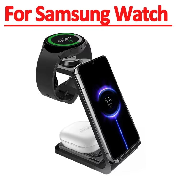 High-Quality 3-in-1 Wireless Charging Station Stand, 30W Fast-Charge Dock for Phones, Smart Watches & Earbuds with Charging Indicator