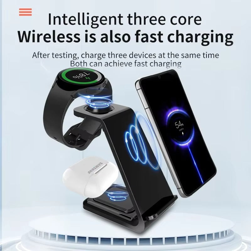 High-Quality 3-in-1 Wireless Charging Station Stand, 30W Fast-Charge Dock for Phones, Smart Watches & Earbuds with Charging Indicator