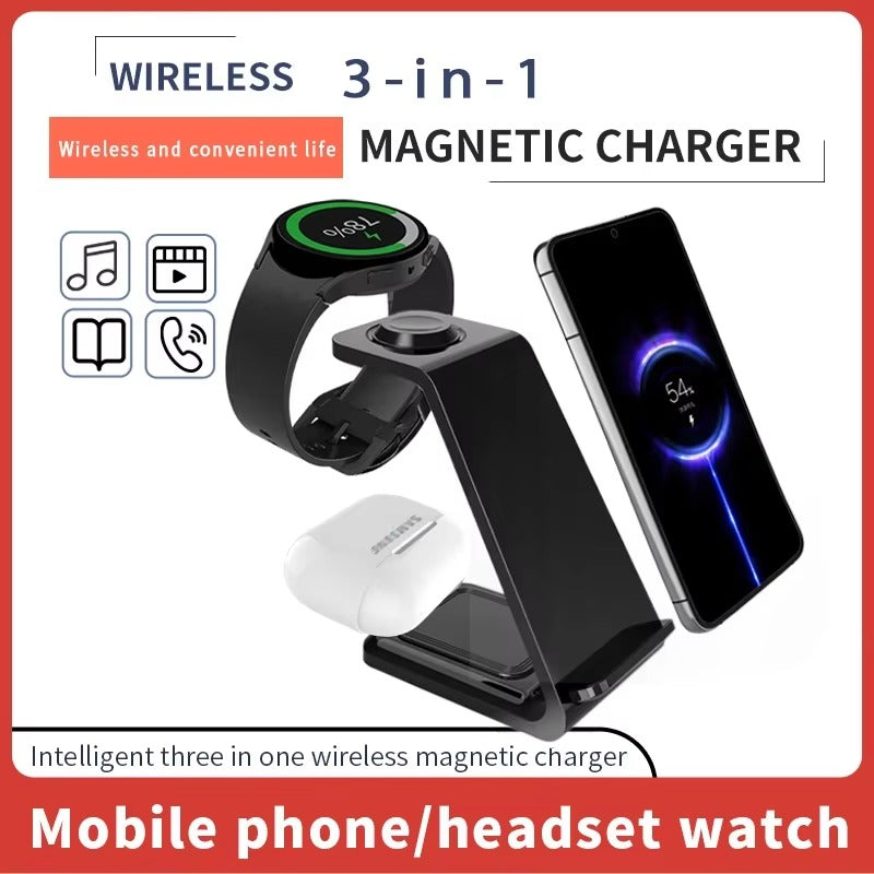 High-Quality 3-in-1 Wireless Charging Station Stand, 30W Fast-Charge Dock for Phones, Smart Watches & Earbuds with Charging Indicator