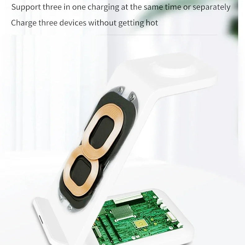 High-Quality 3-in-1 Wireless Charging Station Stand, 30W Fast-Charge Dock for Phones, Smart Watches & Earbuds with Charging Indicator