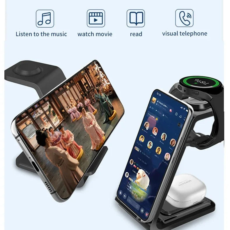 High-Quality 3-in-1 Wireless Charging Station Stand, 30W Fast-Charge Dock for Phones, Smart Watches & Earbuds with Charging Indicator