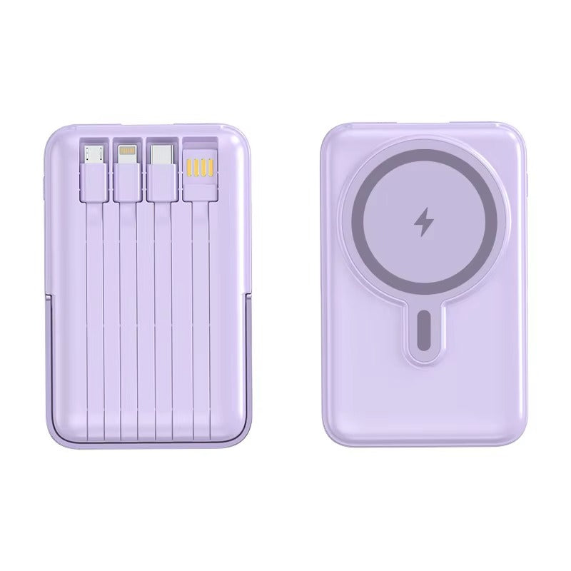 High-Quality Magnetic Wireless Power Bank, 22.5W Fast-Charge Portable Battery with Built-In Cable, Integrated Stand & Large Capacity