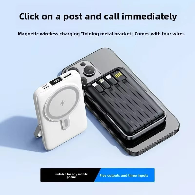 High-Quality Magnetic Wireless Power Bank, 22.5W Fast-Charge Portable Battery with Built-In Cable, Integrated Stand & Large Capacity