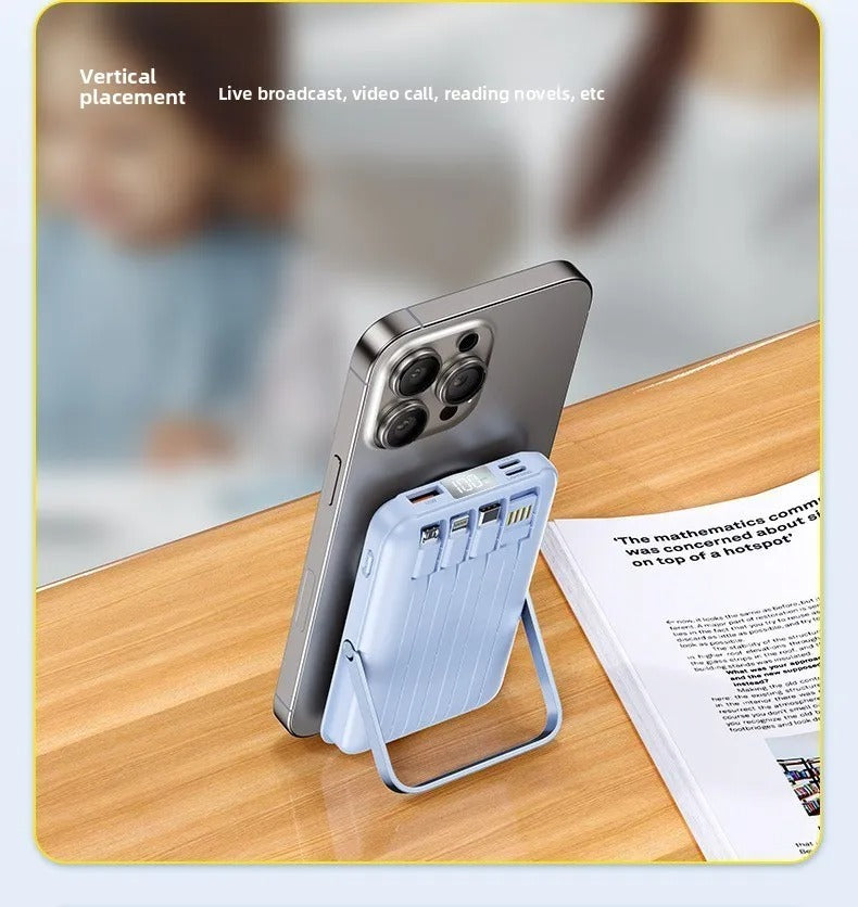 High-Quality Magnetic Wireless Power Bank, 22.5W Fast-Charge Portable Battery with Built-In Cable, Integrated Stand & Large Capacity