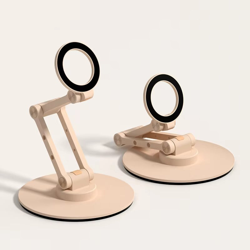 High-Quality iPhone MagSafe Magnetic Desk Phone Stand, 360° Rotating Aluminum Holder with Height Adjustment & Foldable Stable Base