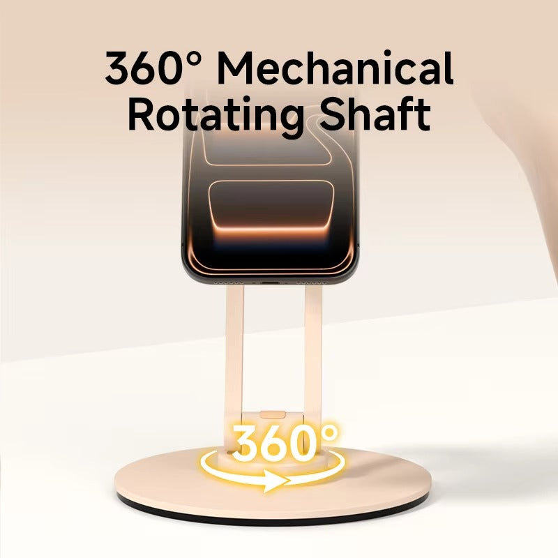 High-Quality iPhone MagSafe Magnetic Desk Phone Stand, 360° Rotating Aluminum Holder with Height Adjustment & Foldable Stable Base