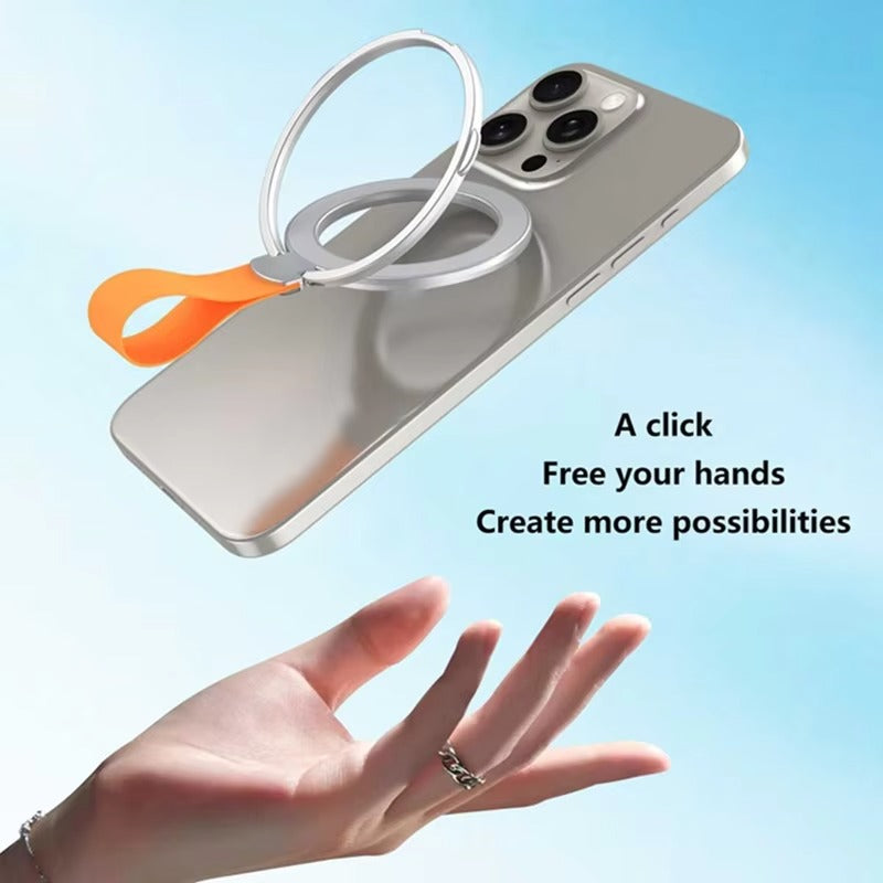 High-Quality iPhone Magnetic Phone Grip Stand, Universal Finger Ring Holder with Hand Strap, Secure MagSafe Hold for Car & Desk Use