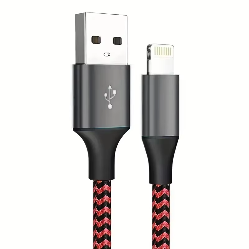 High-Quality iPhone USB-A to Lightning Charging Cable, 12W Fast-Charge Nylon Braided Data Cable with Durable 2.4A Output