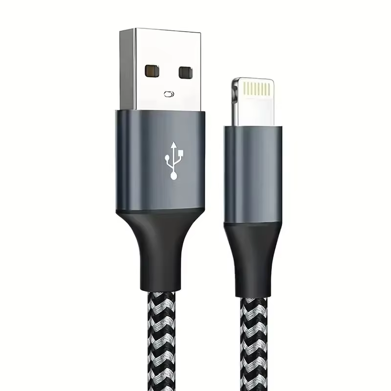 High-Quality iPhone USB-A to Lightning Charging Cable, 12W Fast-Charge Nylon Braided Data Cable with Durable 2.4A Output