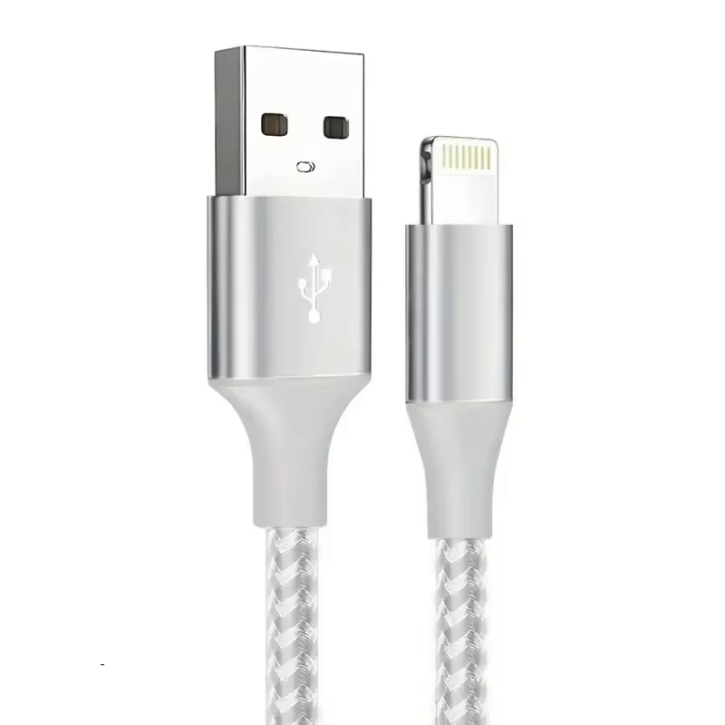 High-Quality iPhone USB-A to Lightning Charging Cable, 12W Fast-Charge Nylon Braided Data Cable with Durable 2.4A Output