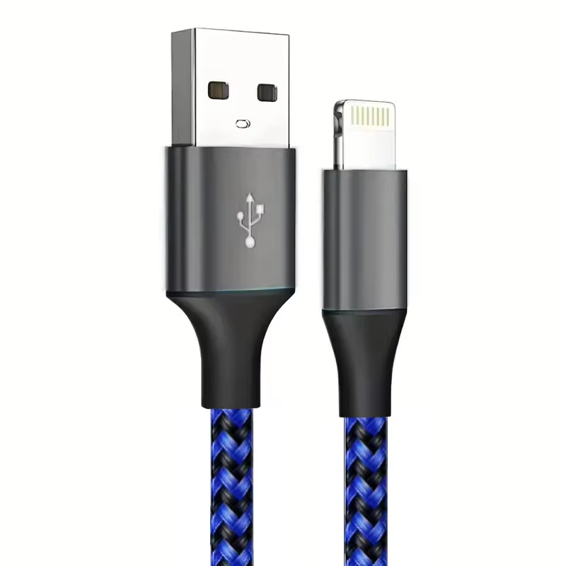 High-Quality iPhone USB-A to Lightning Charging Cable, 12W Fast-Charge Nylon Braided Data Cable with Durable 2.4A Output