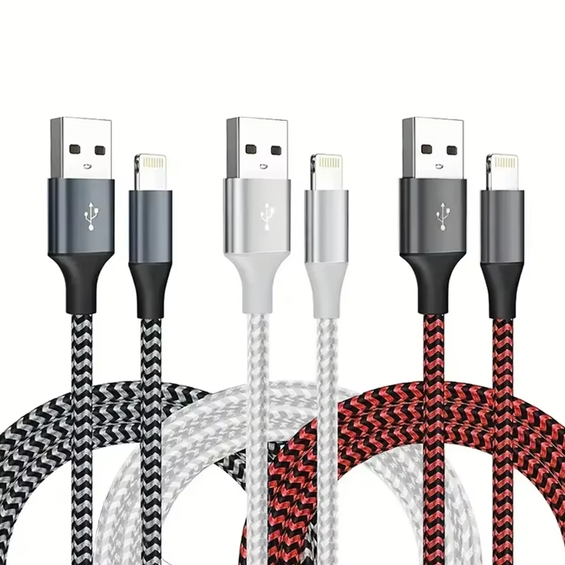 High-Quality iPhone USB-A to Lightning Charging Cable, 12W Fast-Charge Nylon Braided Data Cable with Durable 2.4A Output
