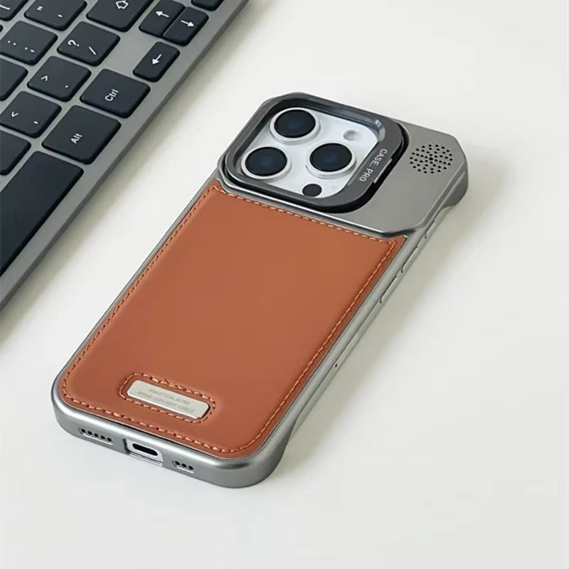 High-Quality iPhone Case — Leather-Feel MagSafe Hard PC Cover with Alloy Lens Holder, Wireless Charging Support and Tough Anti-Fingerprint Protection