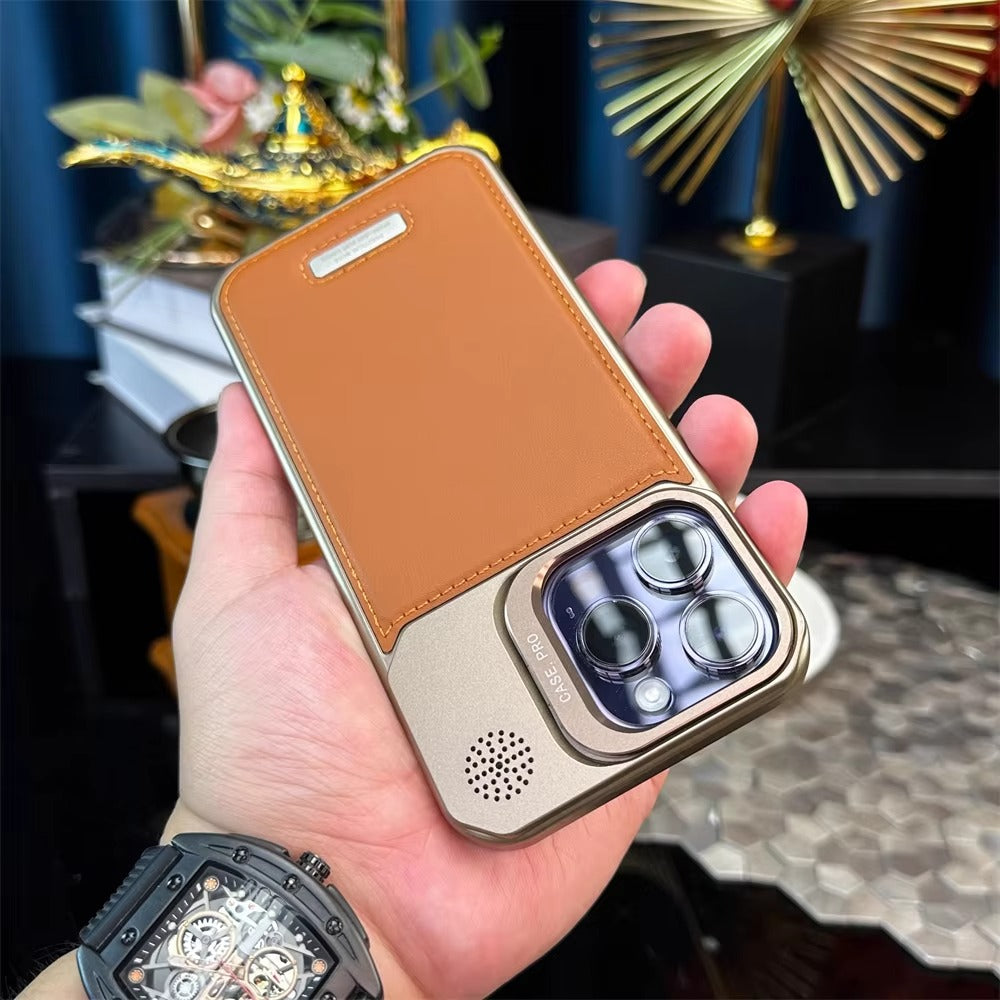 High-Quality iPhone Case — Leather-Feel MagSafe Hard PC Cover with Alloy Lens Holder, Wireless Charging Support and Tough Anti-Fingerprint Protection