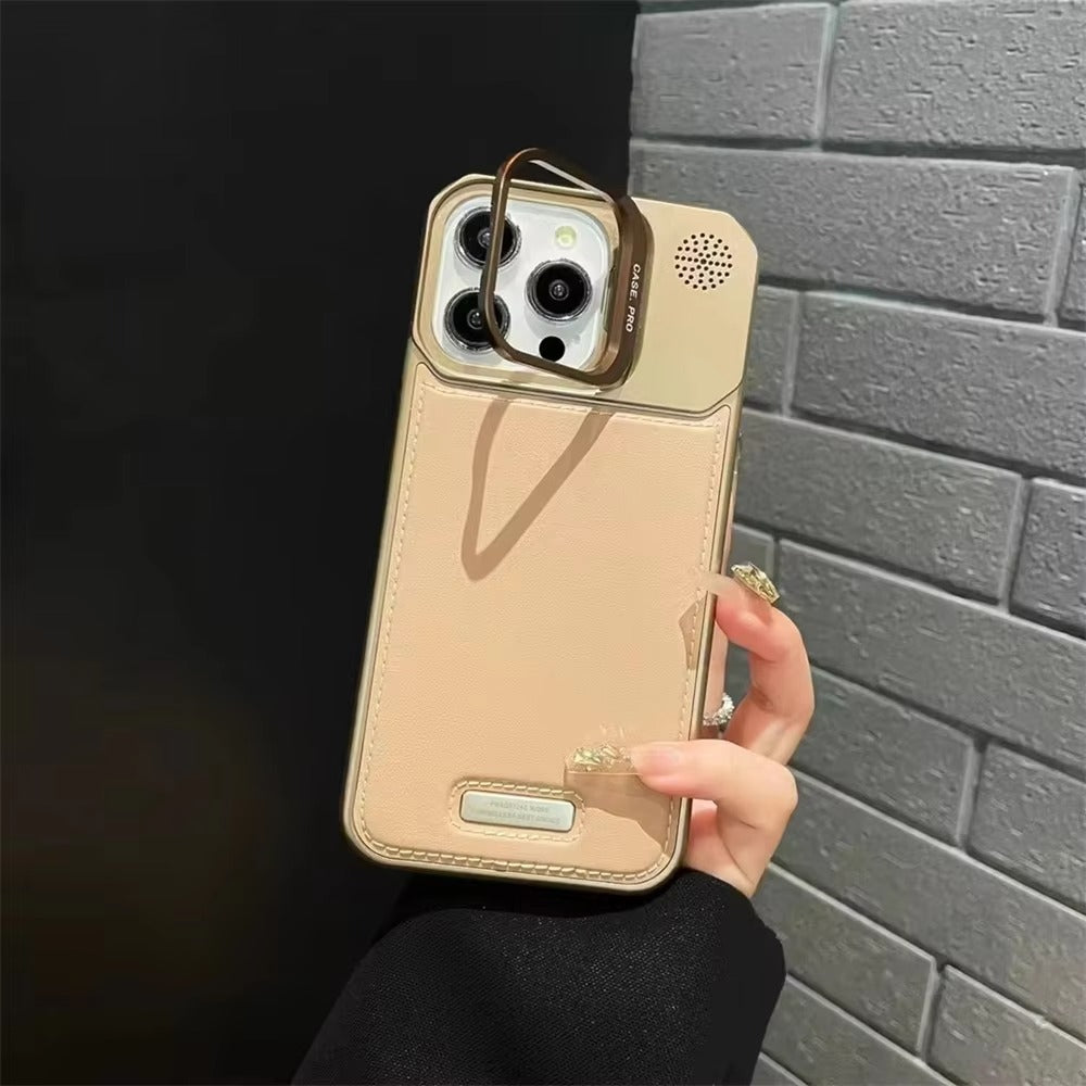 High-Quality iPhone Case — Leather-Feel MagSafe Hard PC Cover with Alloy Lens Holder, Wireless Charging Support and Tough Anti-Fingerprint Protection
