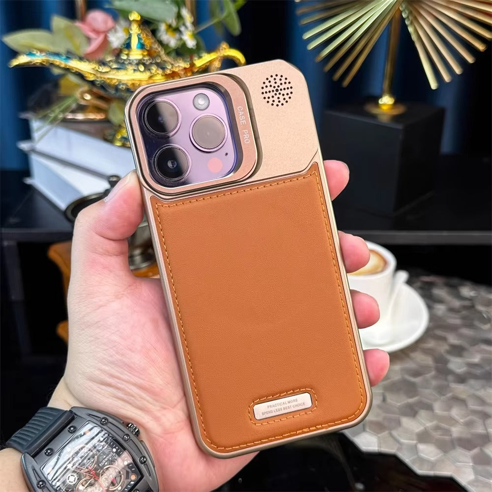High-Quality iPhone Case — Leather-Feel MagSafe Hard PC Cover with Alloy Lens Holder, Wireless Charging Support and Tough Anti-Fingerprint Protection