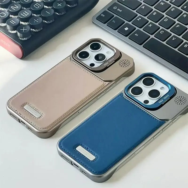 High-Quality iPhone Case — Leather-Feel MagSafe Hard PC Cover with Alloy Lens Holder, Wireless Charging Support and Tough Anti-Fingerprint Protection