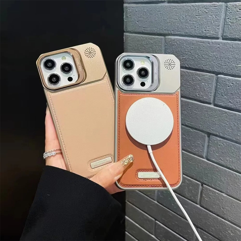 High-Quality iPhone Case — Leather-Feel MagSafe Hard PC Cover with Alloy Lens Holder, Wireless Charging Support and Tough Anti-Fingerprint Protection