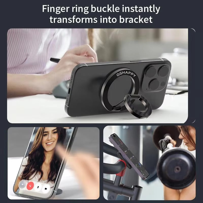 Impact-Ready iPhone Double-Sided Magnetic Ring Holder, MagSafe Phone Grip Stand with Dual-Magnet Support & Secure Finger Hold