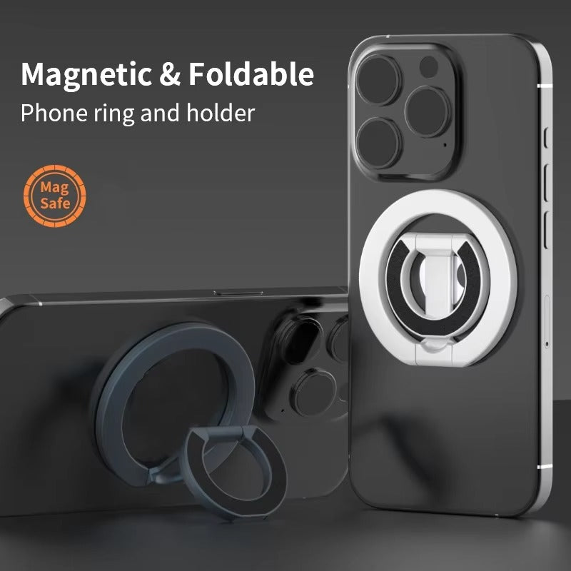 Impact-Ready iPhone Double-Sided Magnetic Ring Holder, MagSafe Phone Grip Stand with Dual-Magnet Support & Secure Finger Hold