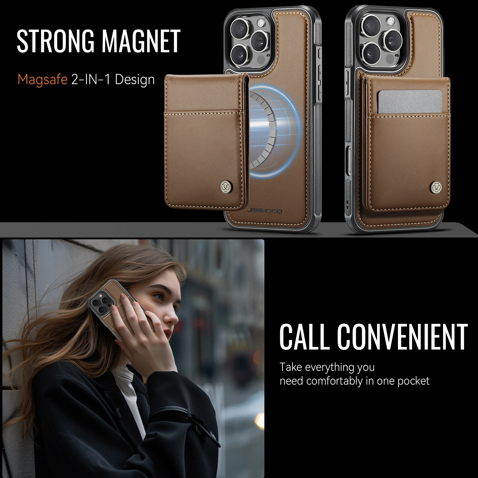 Luxury iPhone Case — 2-in-1 Detachable Magnetic PU Leather Wallet Cover with Card Slot, Shockproof, Anti-Fingerprint, Anti-Scratch, Kickstand, Storage Compartment