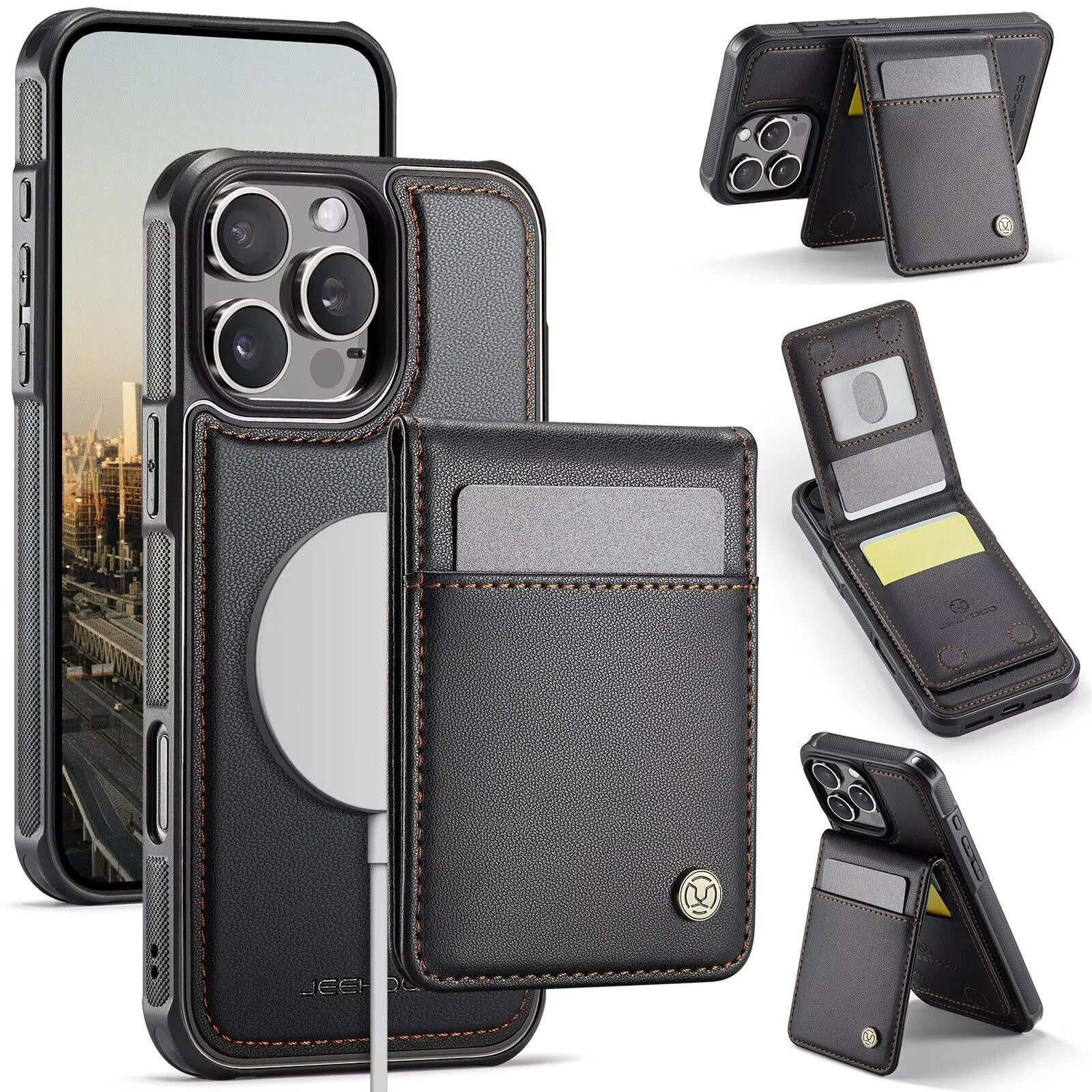 Luxury iPhone Case — 2-in-1 Detachable Magnetic PU Leather Wallet Cover with Card Slot, Shockproof, Anti-Fingerprint, Anti-Scratch, Kickstand, Storage Compartment
