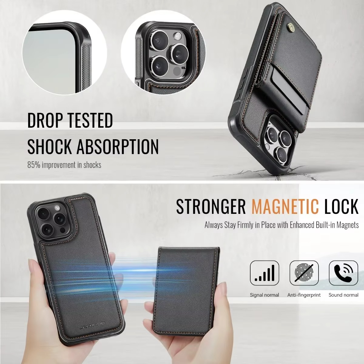 Luxury iPhone Case — 2-in-1 Detachable Magnetic PU Leather Wallet Cover with Card Slot, Shockproof, Anti-Fingerprint, Anti-Scratch, Kickstand, Storage Compartment