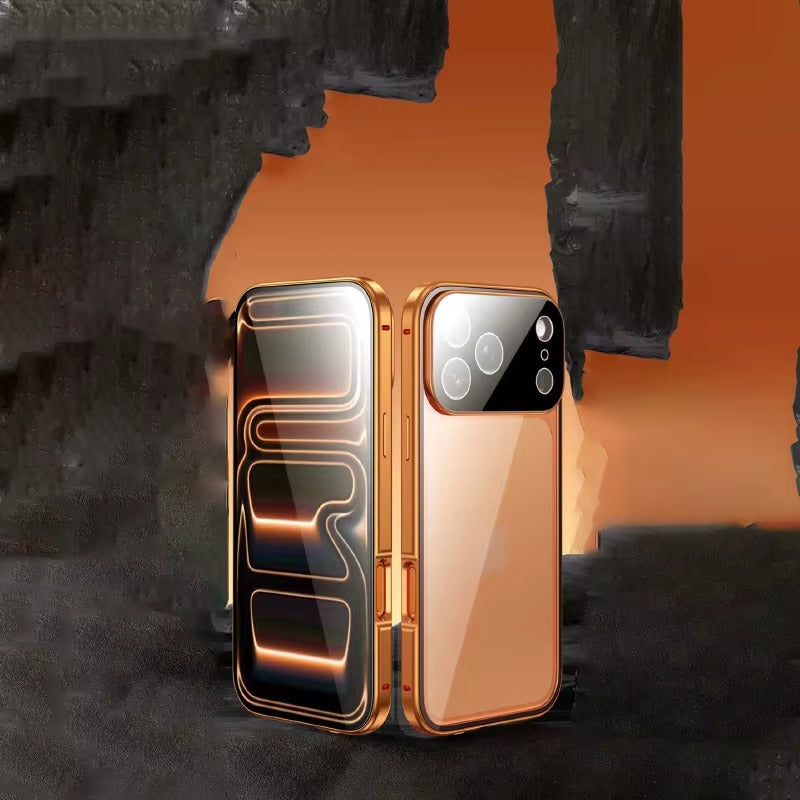 Luxury iPhone Case — 360° Full Protection Double-Sided Magnetic Glass with Aluminum Alloy Frame, Snap-Lock Bumper Cover, Shockproof, Anti-Scratch Design