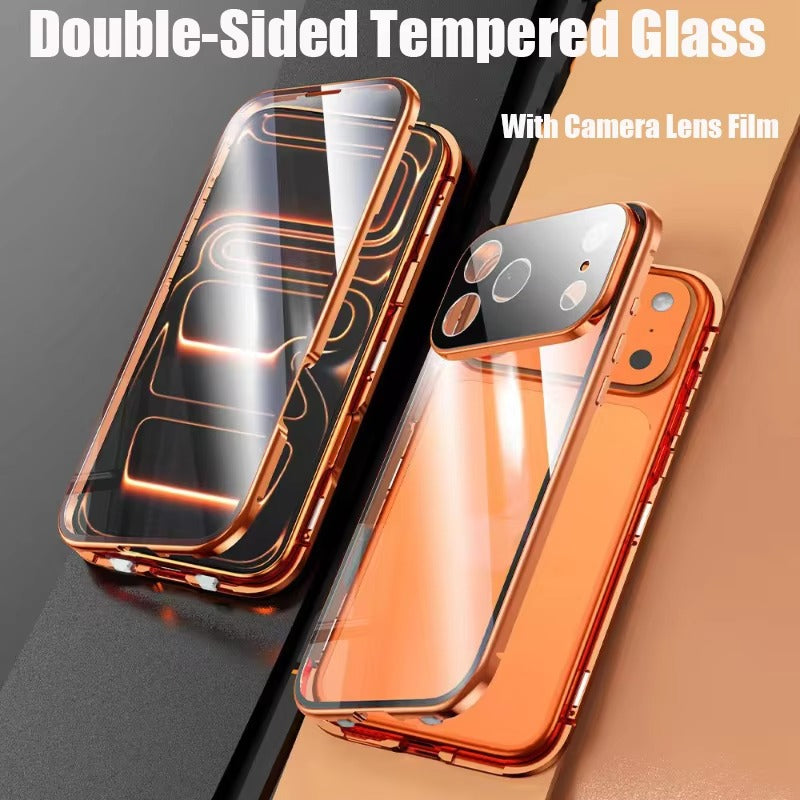 Luxury iPhone Case — 360° Full Protection Double-Sided Magnetic Glass with Aluminum Alloy Frame, Snap-Lock Bumper Cover, Shockproof, Anti-Scratch Design