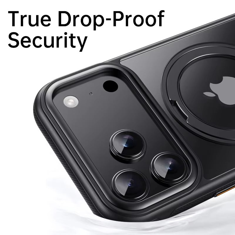 Luxury iPhone Case — 360° Rotating Magnetic MagSafe Compatible PC+Metal Half-Wrapped Cover with Stand Holder, Shockproof, Anti-Fingerprint, Non-Slip Design