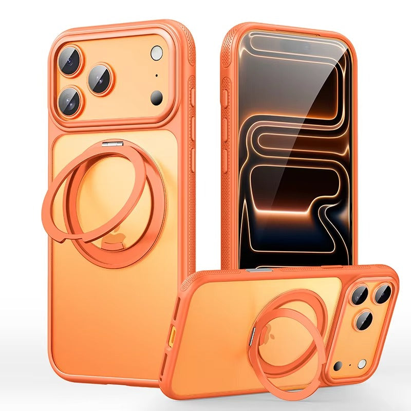Luxury iPhone Case — 360° Rotating Magnetic MagSafe Compatible PC+Metal Half-Wrapped Cover with Stand Holder, Shockproof, Anti-Fingerprint, Non-Slip Design