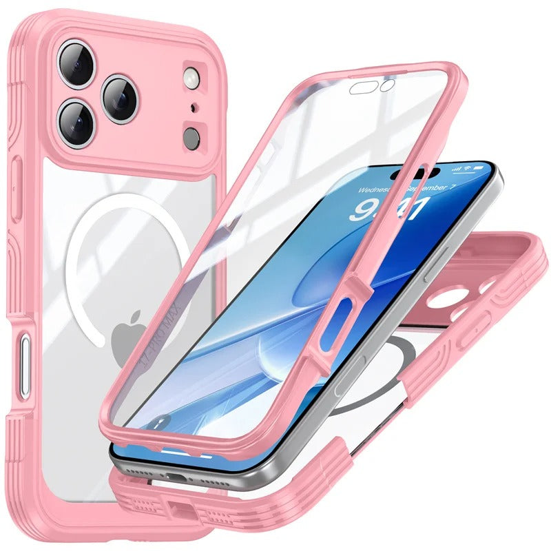 Luxury iPhone Case — 360° Transparent Magnetic Full-Coverage Double-Sided Shockproof TPU Cover, MagSafe Compatible, Wireless-Charging Safe